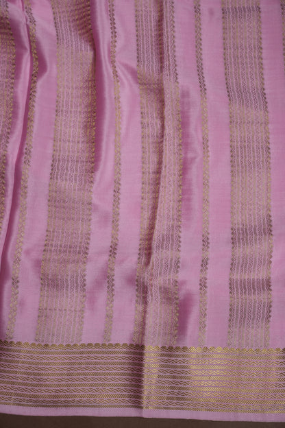 Plain Pure Crepe Mysore Silk Saree in Baby Pink With Contrast Onion Pink Blouse