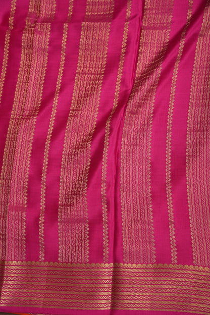 Plain Pure Crepe Mysore Silk Saree in Orange With Contrast Pink Pallu & Blouse