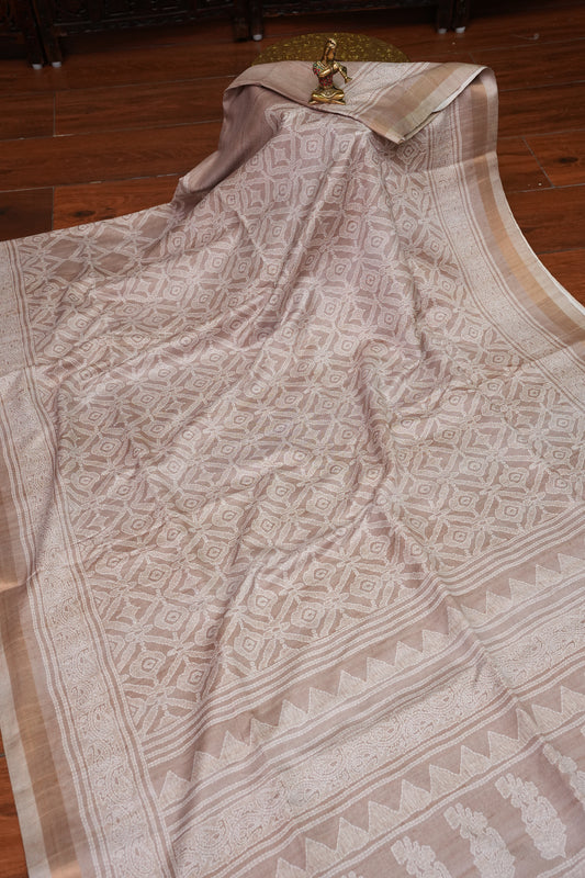 Pure Khaddi Cotton Saree with Traditional Woven Design – Beige