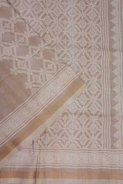 Pure Khaddi Cotton Saree with Traditional Woven Design – Beige