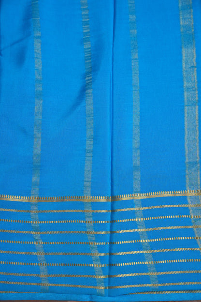 Plain Pure Crepe Mysore Silk Saree in Blue With Self Blouse & Pallu