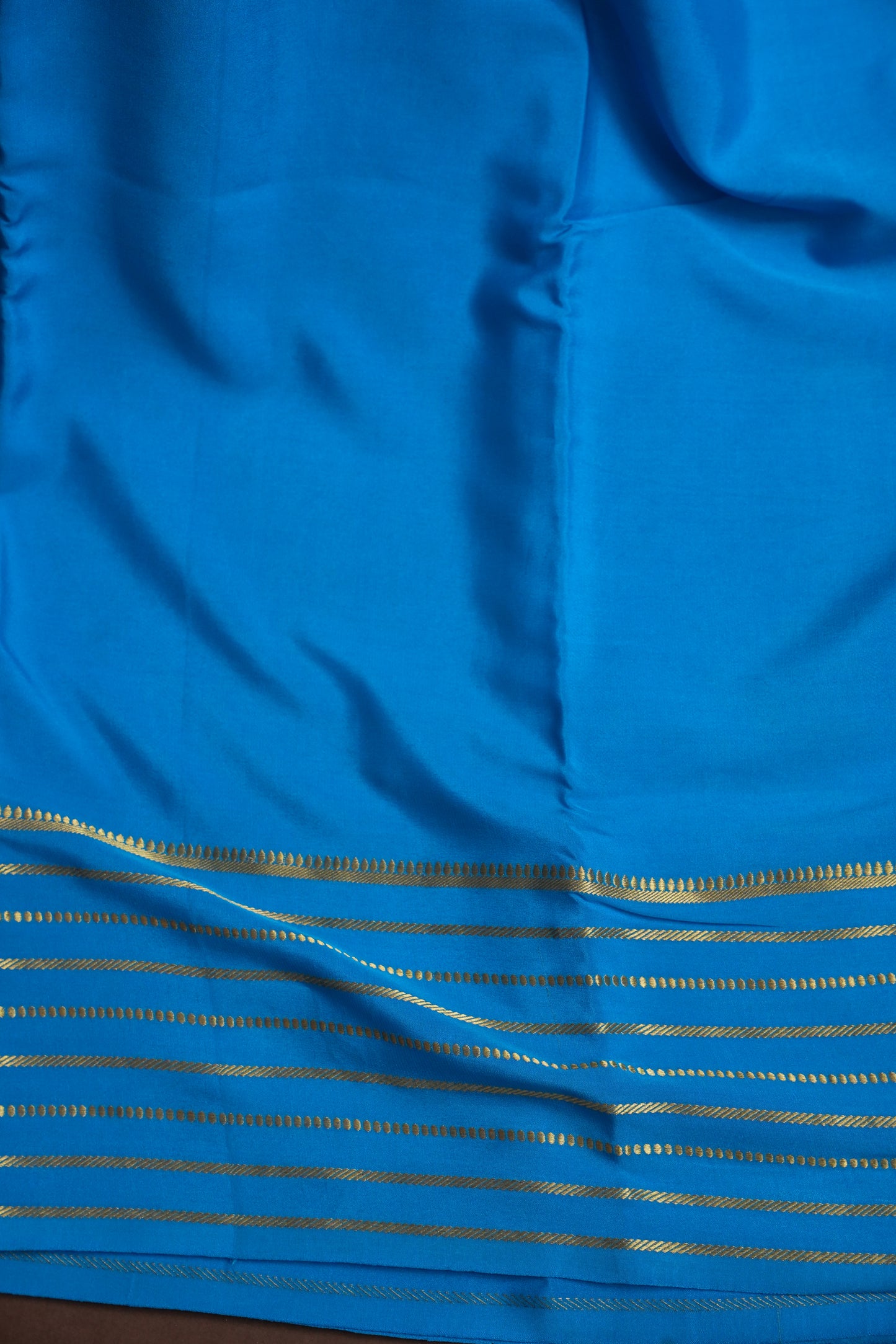 Plain Pure Crepe Mysore Silk Saree in Blue With Self Blouse & Pallu