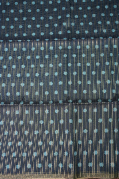 Pure Khaddi Cotton Saree with Warli Art Design – Aqua Blue & Charcoal Grey