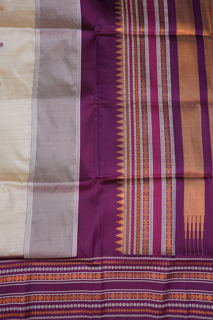 Pure Khaddi Cotton Saree with Traditional Woven Border – Ivory & Purple