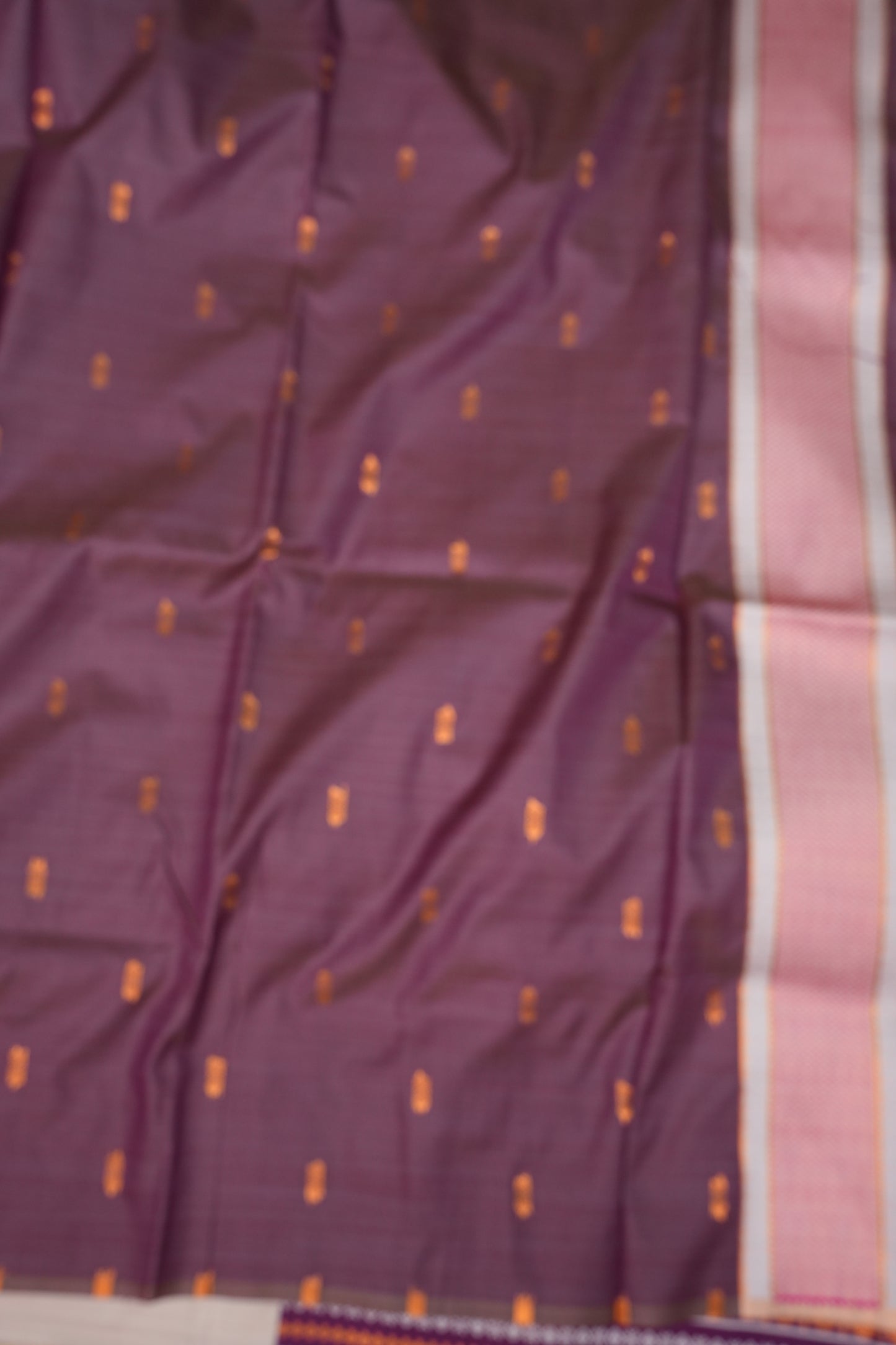 Pure Khaddi Cotton Saree with Traditional Woven Border – Ivory & Purple