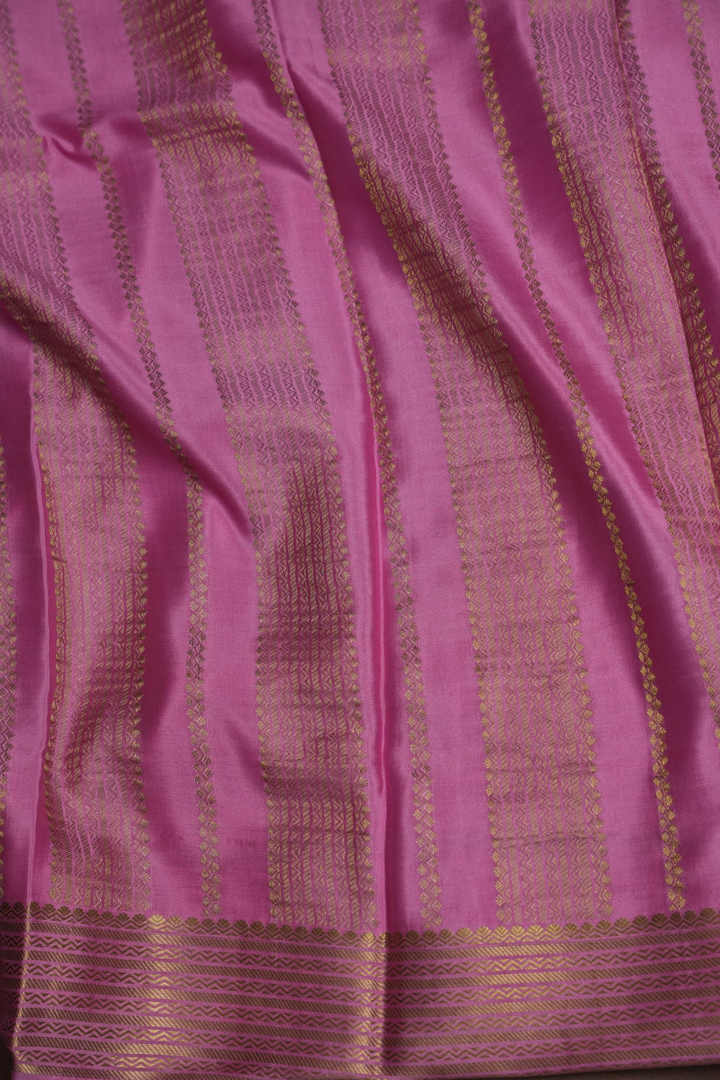 Plain Pure Crepe Mysore Silk Saree in Bottle Green With Contrast Baby Pink Border