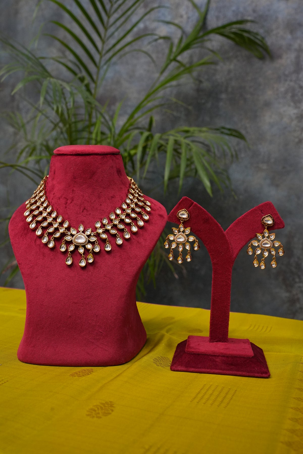 Antique Gold-Plated Polki-Inspired Statement Necklace Set
