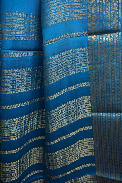 Plain Pure Crepe Mysore Silk Saree in Mehendi Green With Contrast Peacock Pallu & Blouse