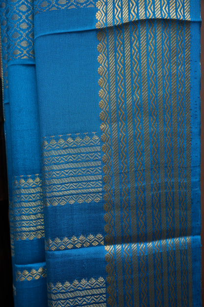 Plain Pure Crepe Mysore Silk Saree in Mehendi Green With Contrast Peacock Pallu & Blouse