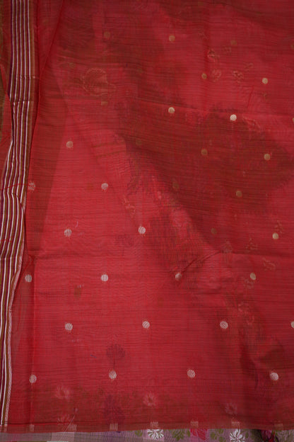 Pure Khaddi Cotton Saree with Floral & Peacock Design – Pink