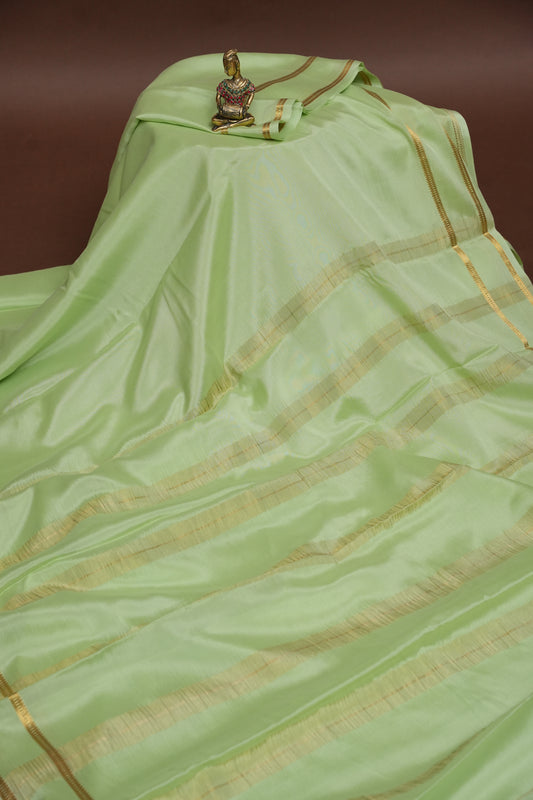Plain Pure Crepe Mysore Silk Saree in Pistachio Green With Self Retta Pet Border