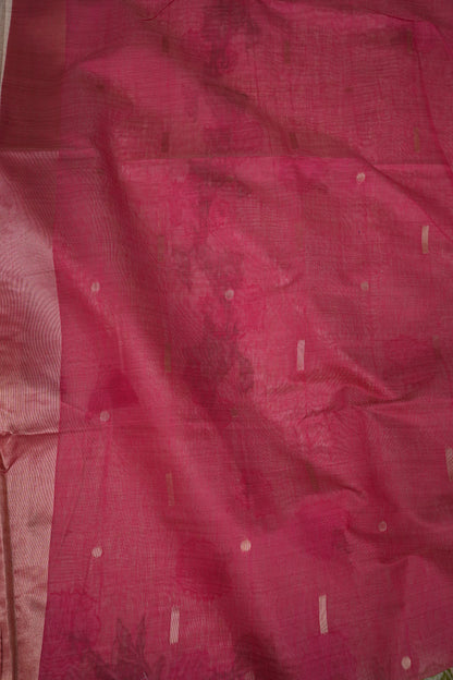 Pure Khaddi Cotton Saree with Floral Weaving – Ivory & Pink