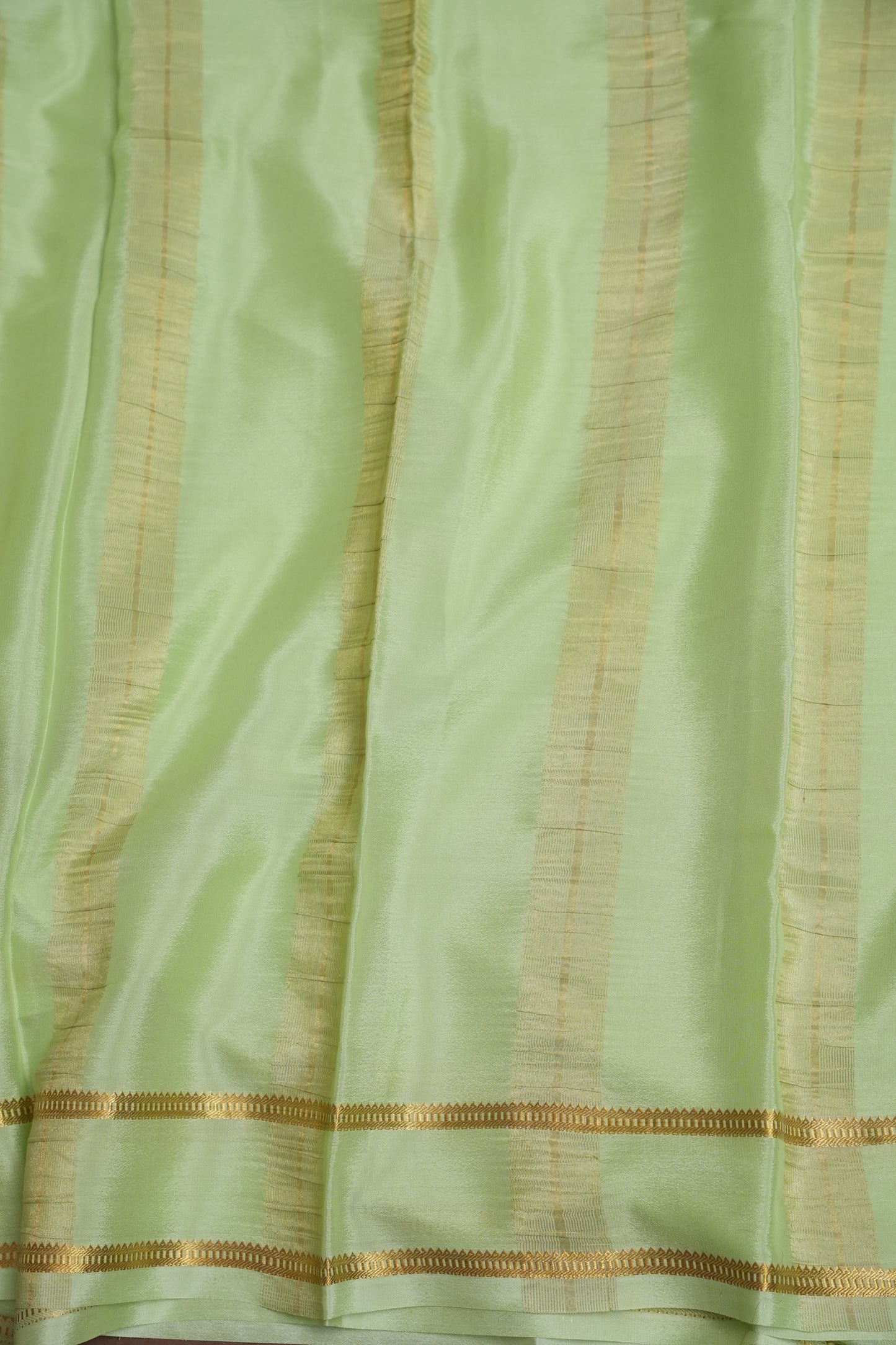 Plain Pure Crepe Mysore Silk Saree in Pistachio Green With Self Retta Pet Border