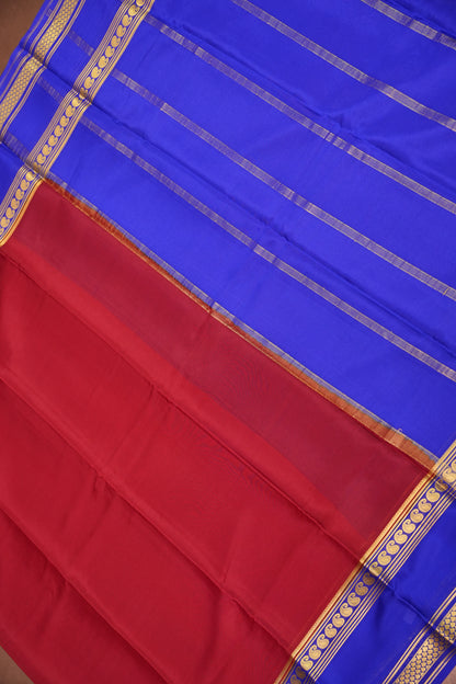 Pure Crepe Mysore Silk Saree - Deep Red & Blue