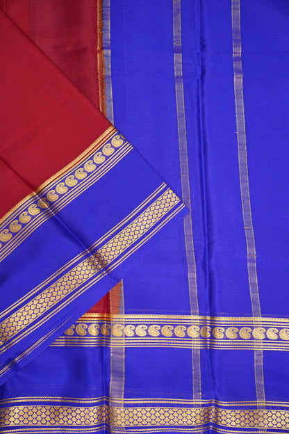 Pure Crepe Mysore Silk Saree - Deep Red & Blue