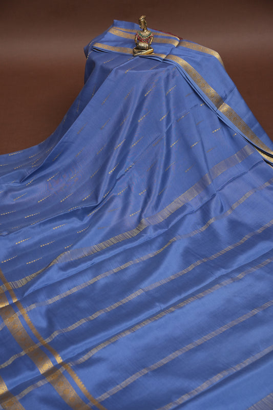 Plain Pure Crepe Mysore Silk Saree in Steel Blue With Self Retta Pet Border