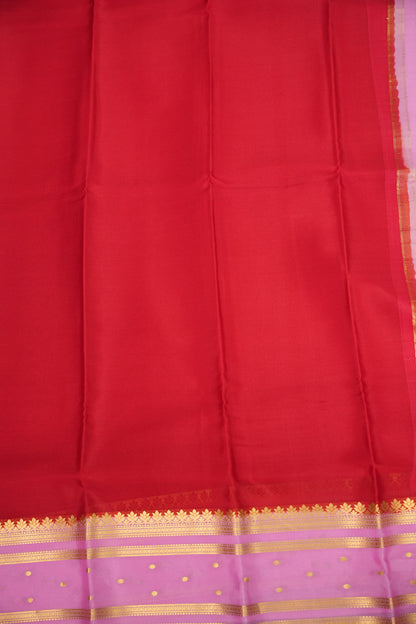 Plain Pure Crepe Mysore Silk Saree in Scarlet Red With Contrast Baby Pink Pallu & Blouse