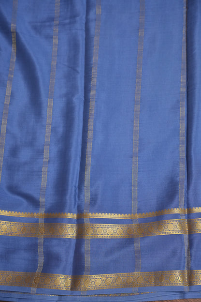 Plain Pure Crepe Mysore Silk Saree in Steel Blue With Self Retta Pet Border
