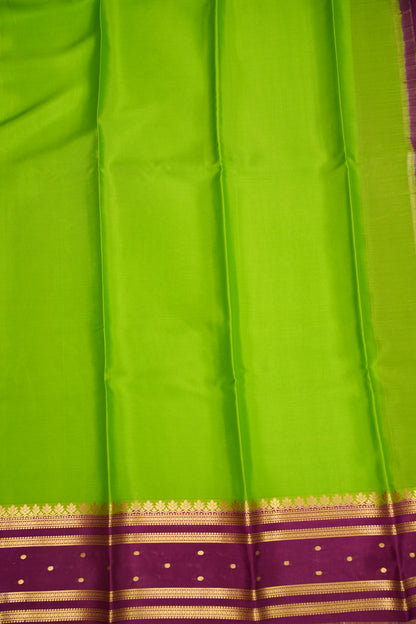 Pure Crepe Mysore Silk Saree - Bright Parrot Green & Wine Border