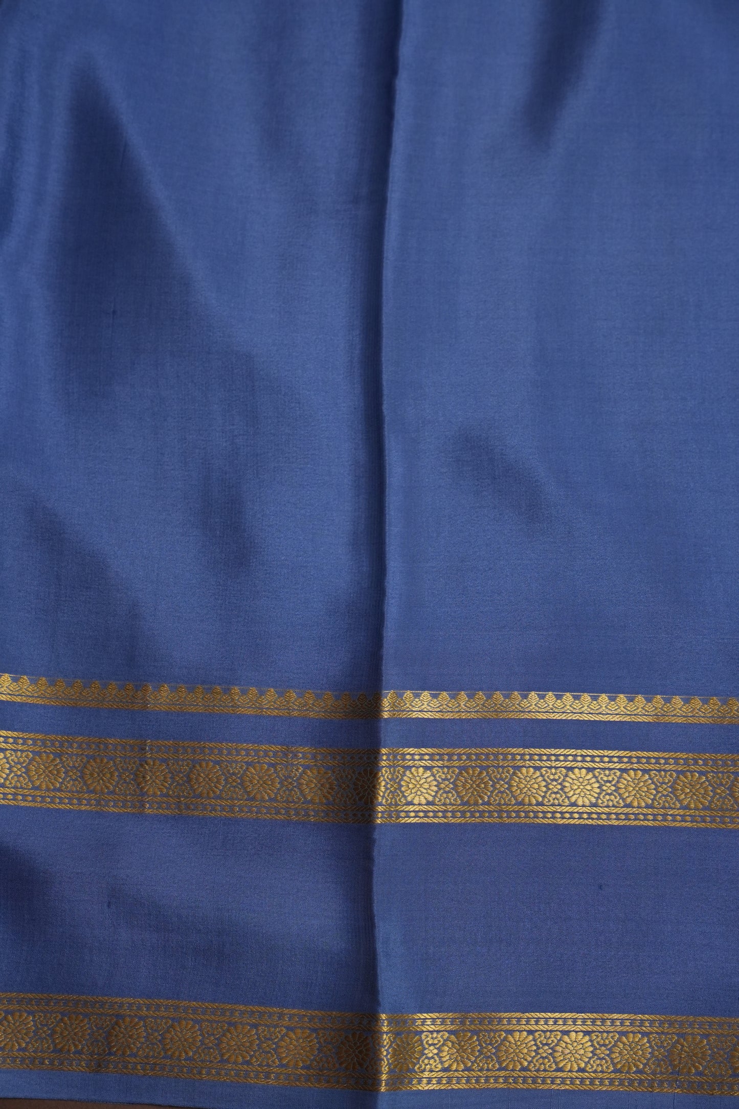 Plain Pure Crepe Mysore Silk Saree in Steel Blue With Self Retta Pet Border