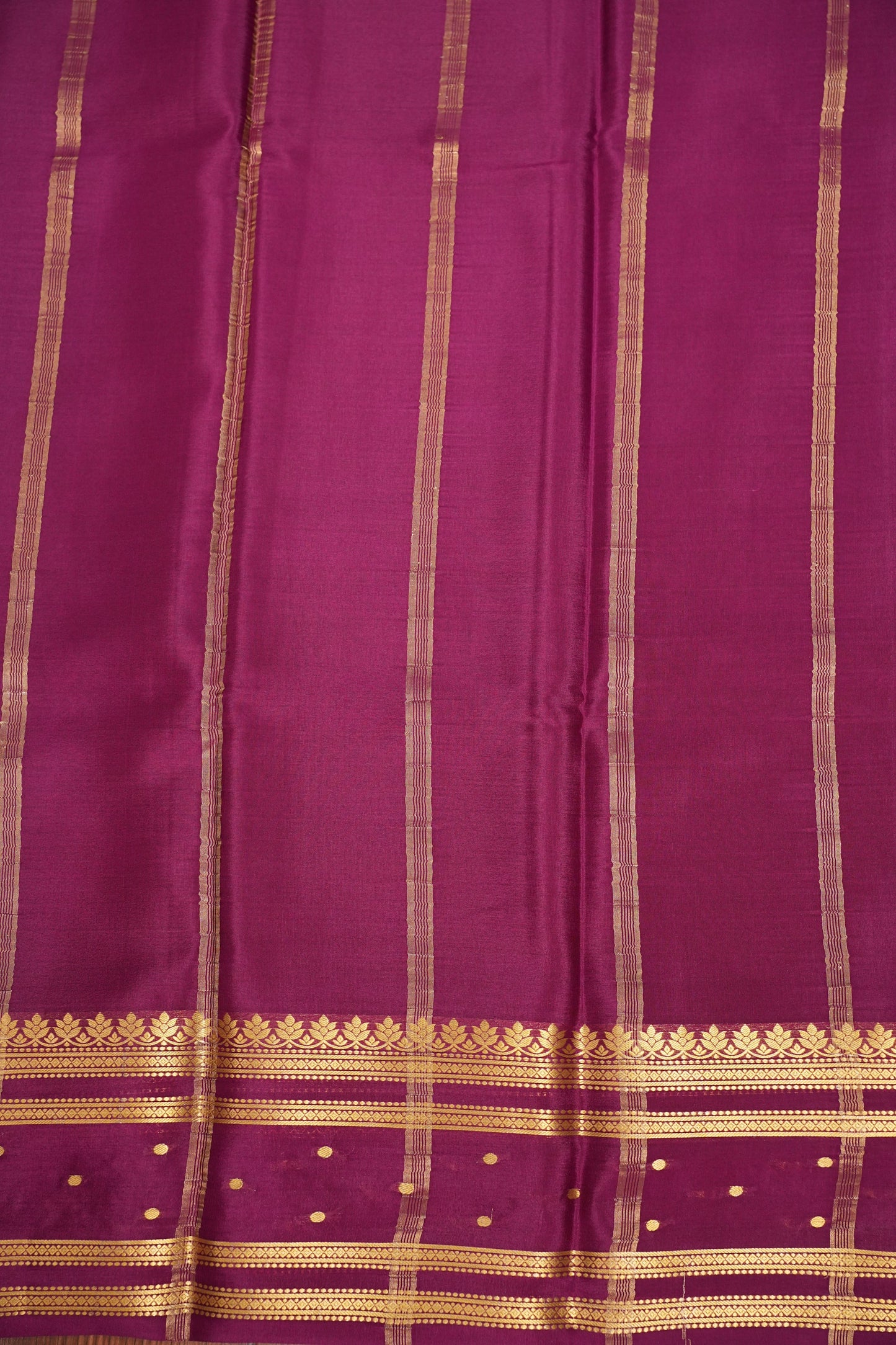 Pure Crepe Mysore Silk Saree - Bright Parrot Green & Wine Border