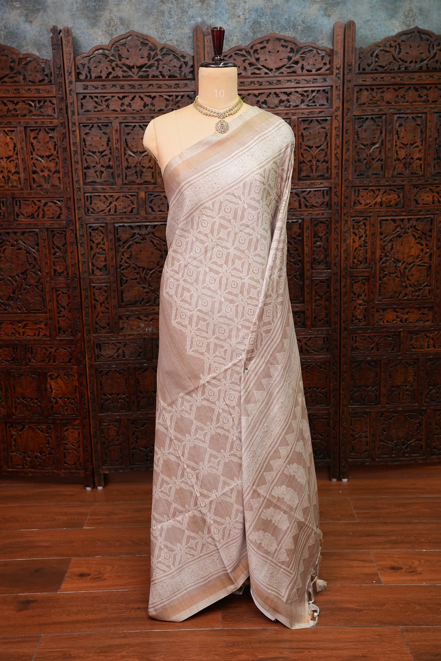 Pure Khaddi Cotton Saree with Traditional Woven Design – Beige