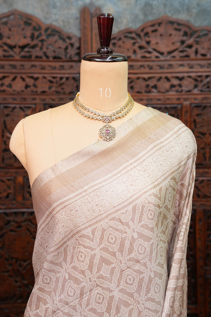 Pure Khaddi Cotton Saree with Traditional Woven Design – Beige