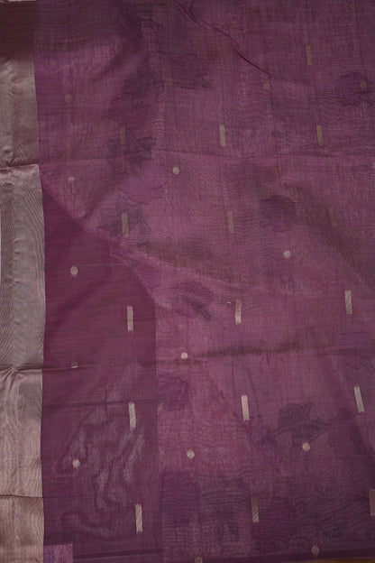 Pure Khaddi Cotton Saree with Floral Woven Pallu – Ivory & Purple