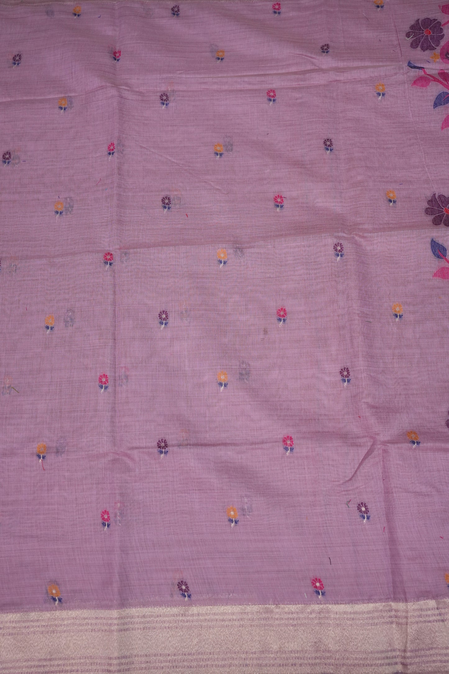 Pure Khaddi Cotton Saree with Peacock & Floral Woven Pallu – Lavender