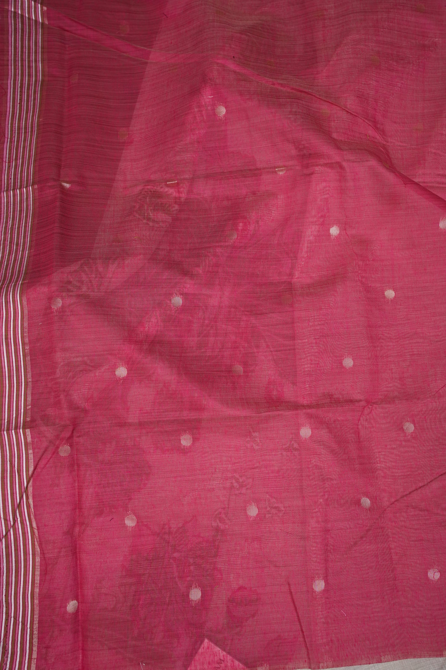 Pure Khaddi Cotton Saree with Floral & Peacock Woven Pallu – Ivory & Pink