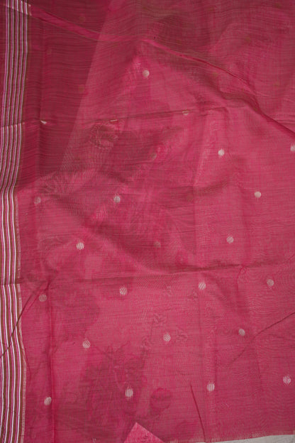 Pure Khaddi Cotton Saree with Floral & Peacock Woven Pallu – Ivory & Pink