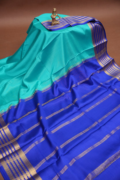 Pure Crepe Mysore Silk Saree - Sky Blue with Ink Blue Border