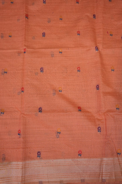 Pure Khaddi Cotton Saree with Peacock & Floral Woven Pallu – Peach