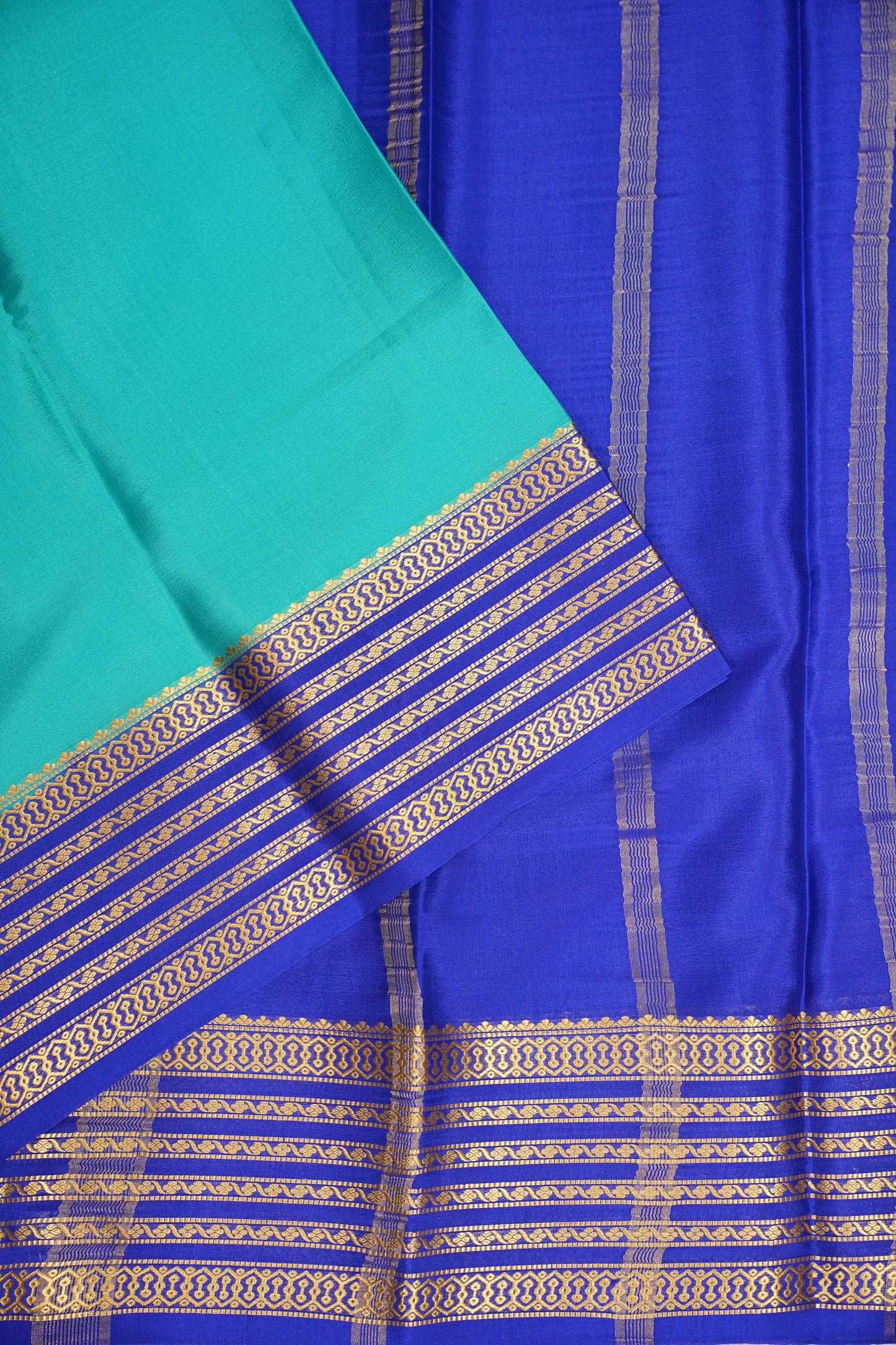 Pure Crepe Mysore Silk Saree - Sky Blue with Ink Blue Border