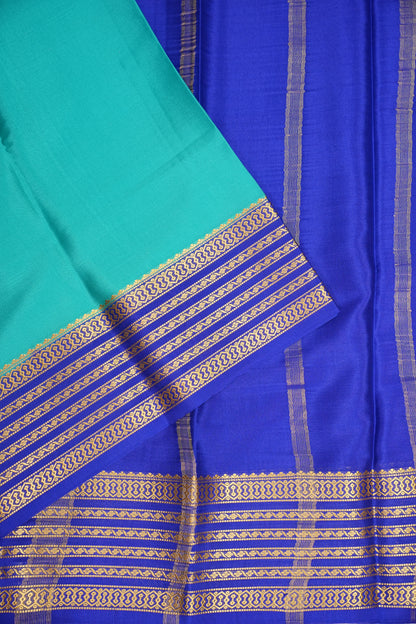 Pure Crepe Mysore Silk Saree - Sky Blue with Ink Blue Border
