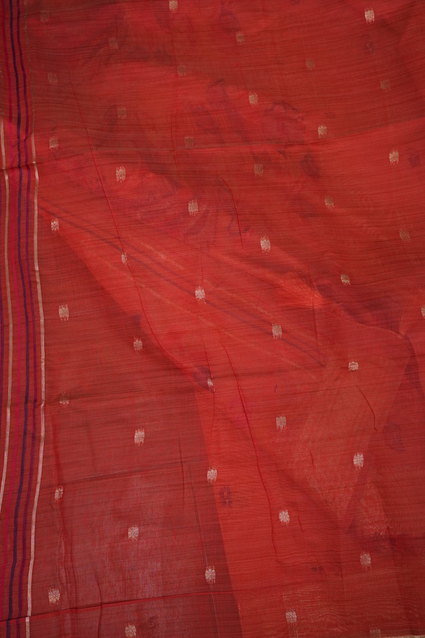 Pure Khaddi Cotton Saree with Peacock & Floral Woven Pallu – Peach