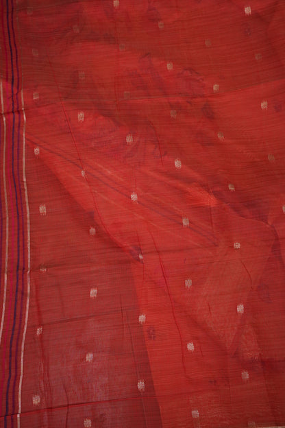 Pure Khaddi Cotton Saree with Peacock & Floral Woven Pallu – Peach