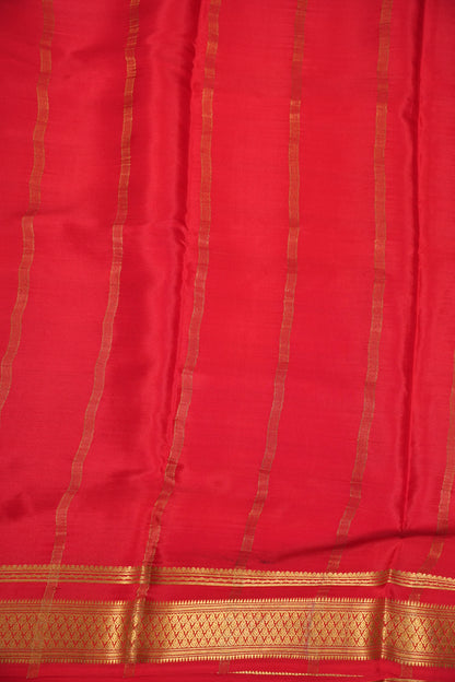Striped Pure Crepe Mysore Silk Saree in Ivory With Contrast Deep Red Pallu & Blouse