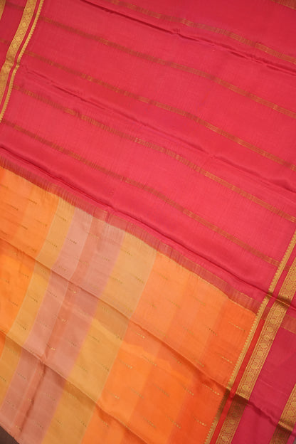 Multicolor Pure Crepe Mysore Silk Saree - Orange With Coral Pink Retta Pet Border