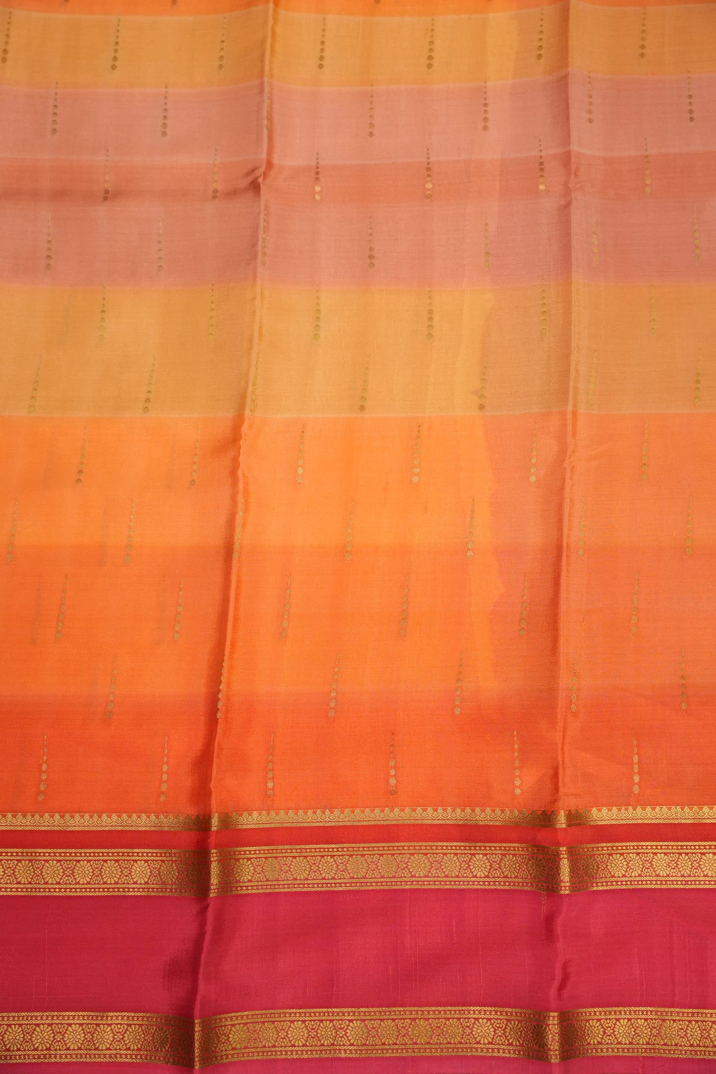 Multicolor Pure Crepe Mysore Silk Saree - Orange With Coral Pink Retta Pet Border
