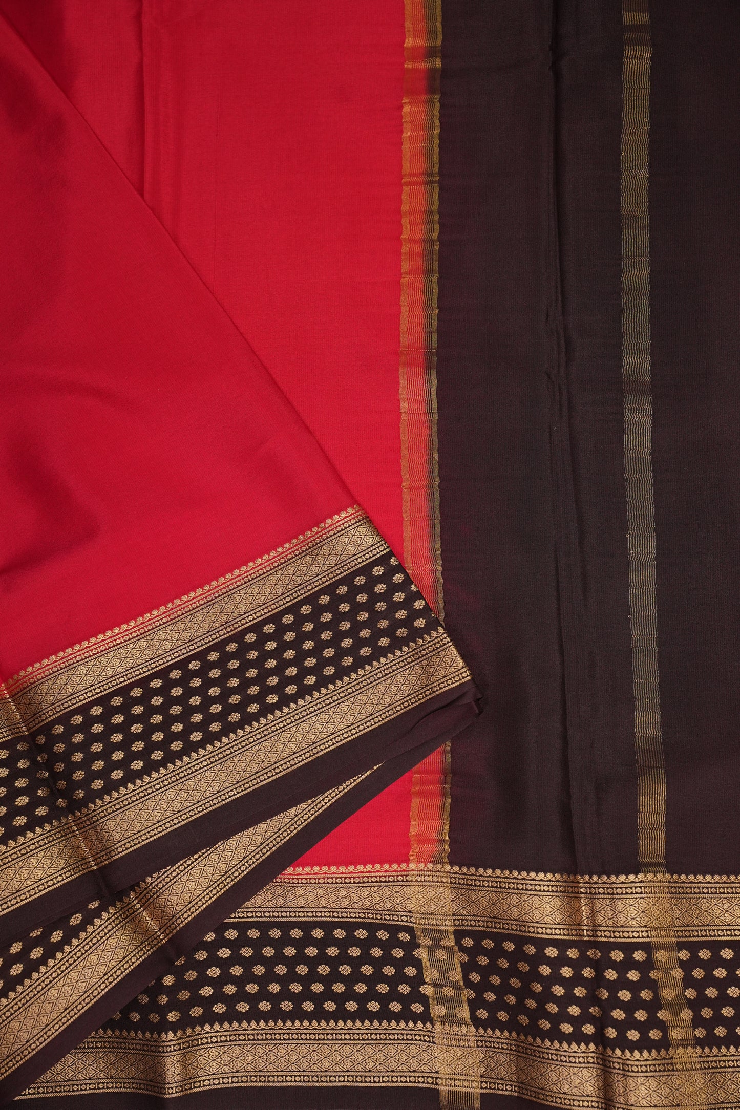 Pure Crepe Mysore Silk Saree - Maroon & Coffee Border