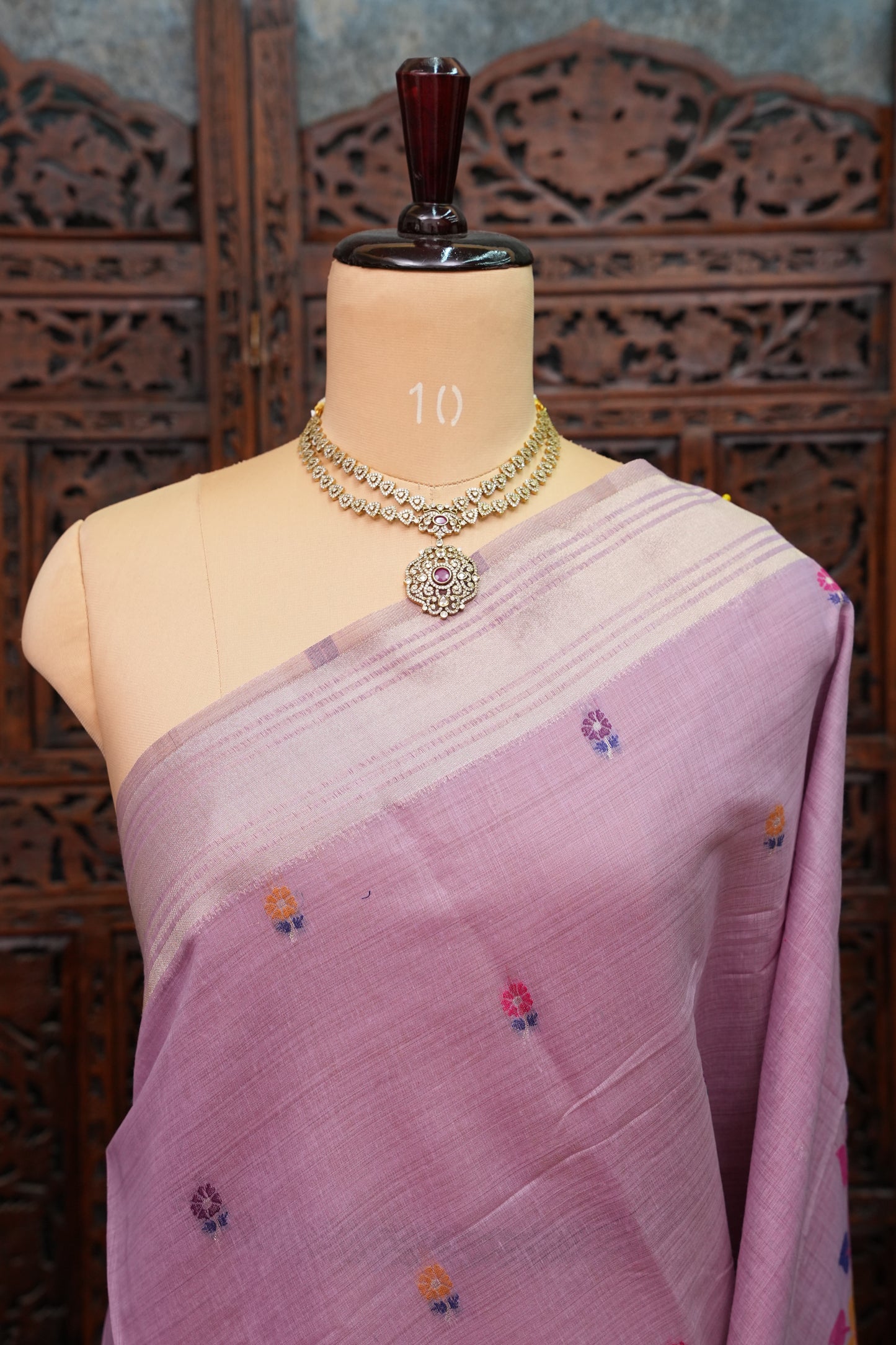 Pure Khaddi Cotton Saree with Peacock & Floral Woven Pallu – Lavender