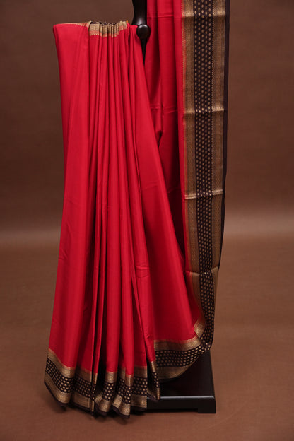 Pure Crepe Mysore Silk Saree - Maroon & Coffee Border
