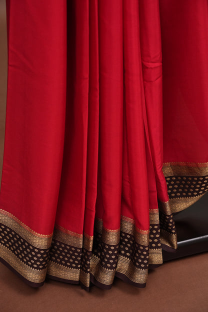 Pure Crepe Mysore Silk Saree - Maroon & Coffee Border