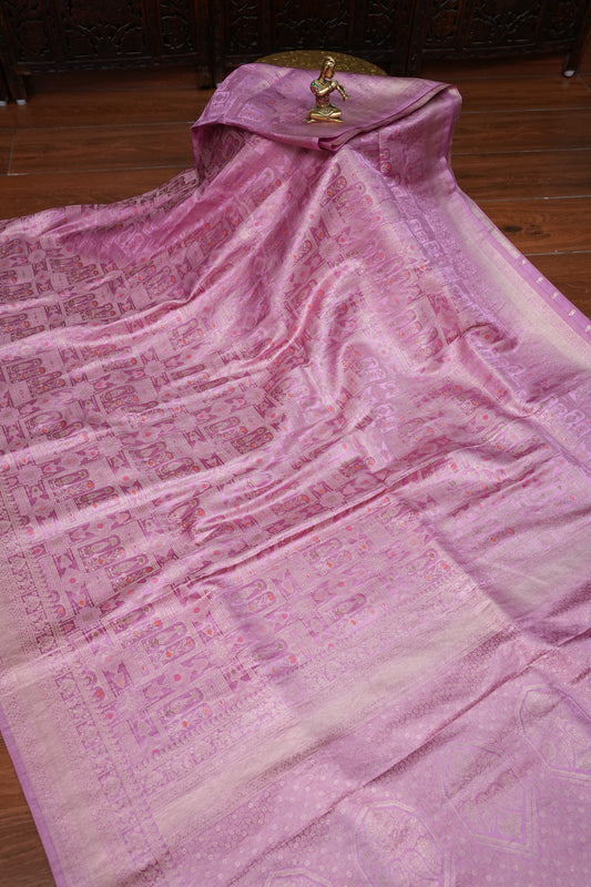 Banarasi Satin Silk Saree with Full Brocade Body – Lavender Pink