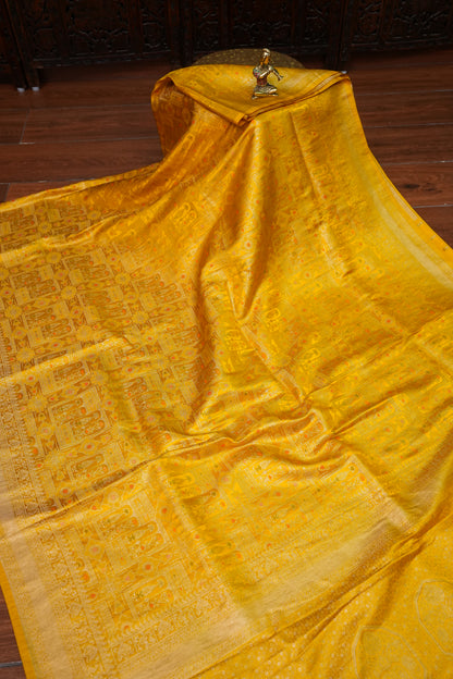Banarasi Satin Silk Saree with Full Brocade Body – Mustard Yellow