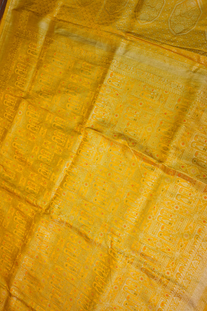 Banarasi Satin Silk Saree with Full Brocade Body – Mustard Yellow