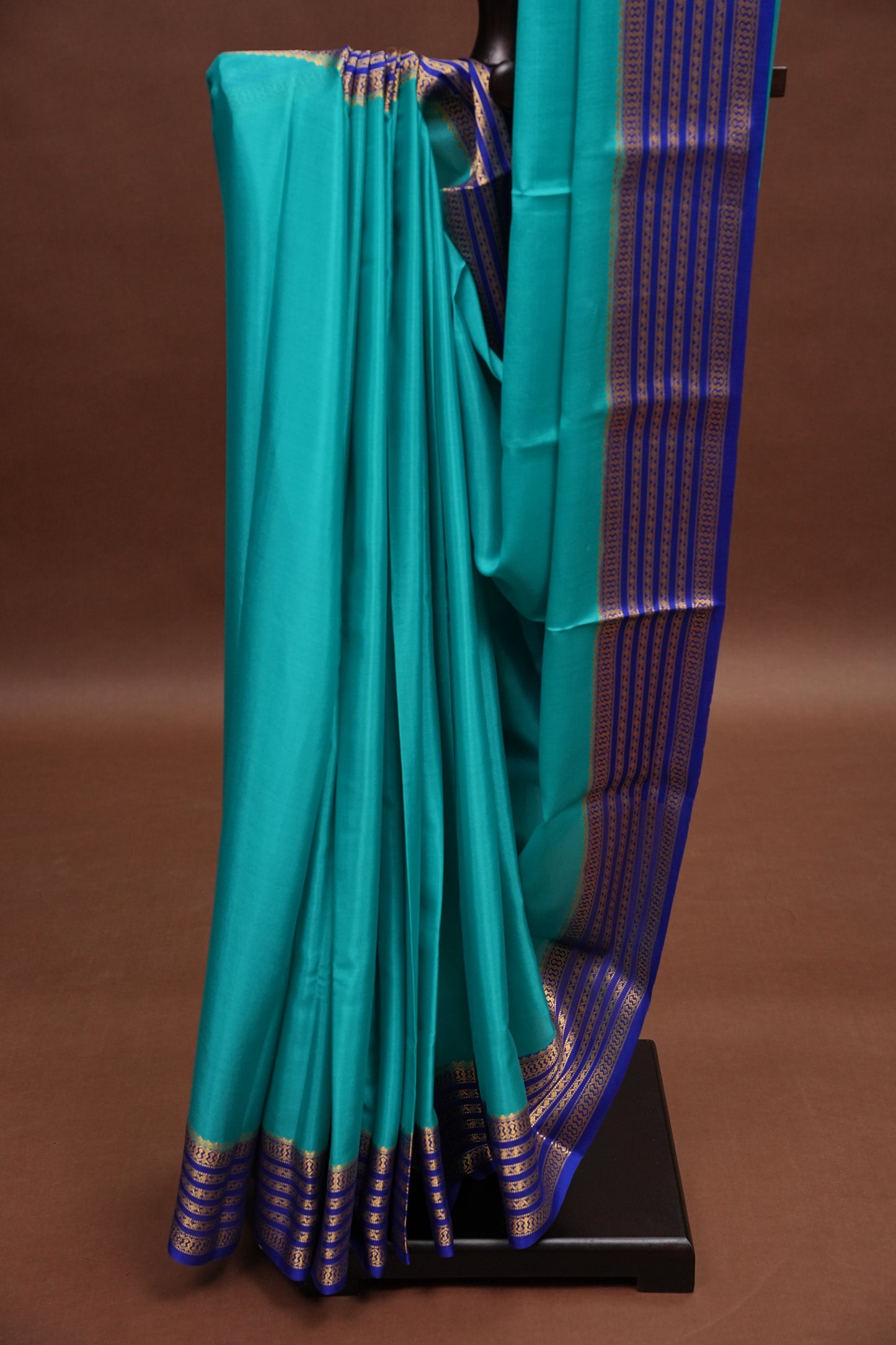 Pure Crepe Mysore Silk Saree - Sky Blue with Ink Blue Border