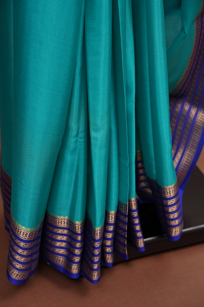 Pure Crepe Mysore Silk Saree - Sky Blue with Ink Blue Border