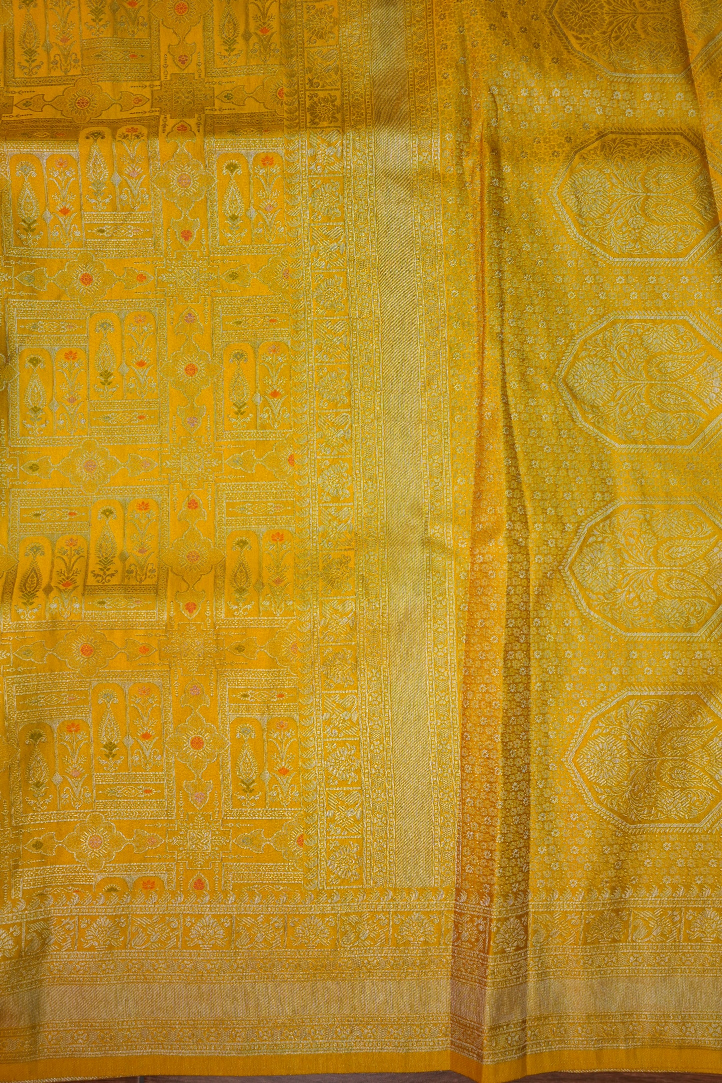 Banarasi Satin Silk Saree with Full Brocade Body – Mustard Yellow